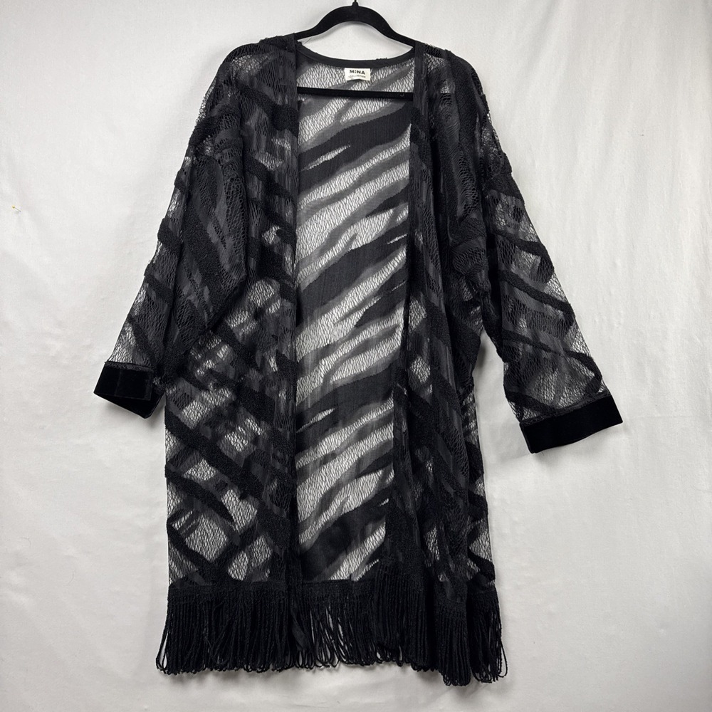 Vintage Mina Kimono Boho Velvet Burnout Festival Fringe black Whimsy fairy goth